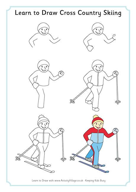 How to draw a skier cartoon